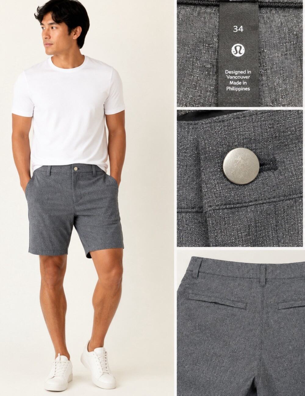 Athleisure lululemon Men's Tailored Chino Shorts Size 34 Heather Gray Golf